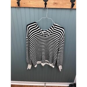 A Loves A Black White Striped V-Neck Relaxed Knit Sweater Small Balloon Sleeve